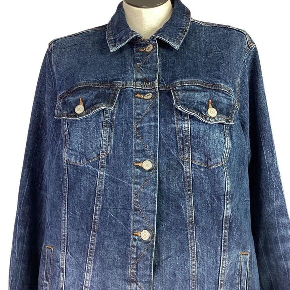 Old Navy Jean Jacket Women 3X Blue Classic Stretch Pockets Long Sleeve Denim - Picture 2 of 9